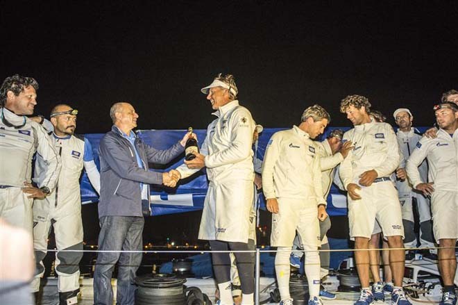 Jochen Schümann, ESIMIT EUROPA 2 (SLO) skipper, and Godwin Zammit, Commodore of the Royal Malta Yacht Club. ©  Rolex/ Kurt Arrigo http://www.regattanews.com